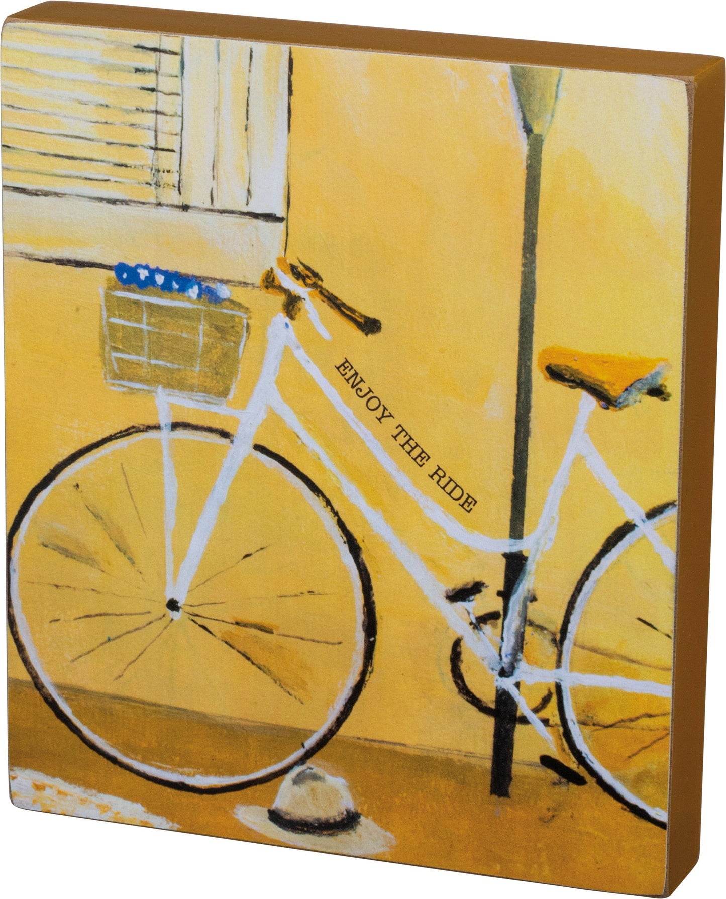 Enjoy The Ride Inspo Block Sign | Urban Bicycle Wooden Desk Wall Decor