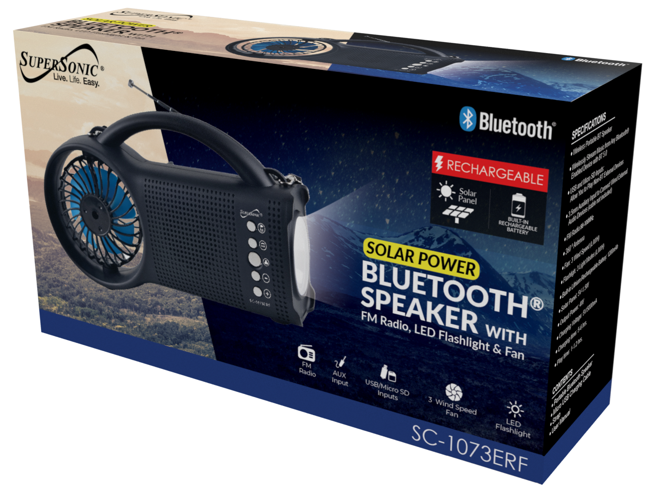 Solar Power Bluetooth Speaker with FM Radio / LED Torch Light / Fan
