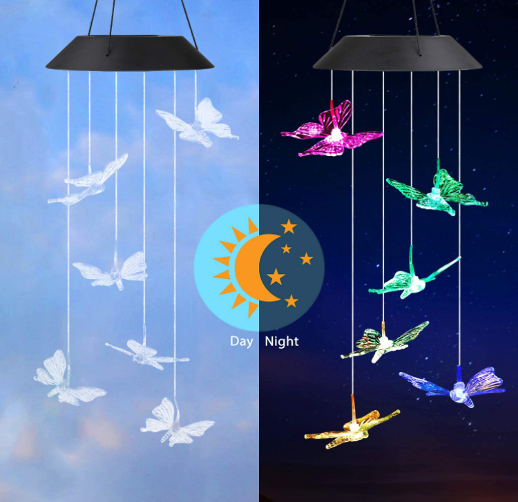 Solar Power Butterfly Wind Chimes Outdoors