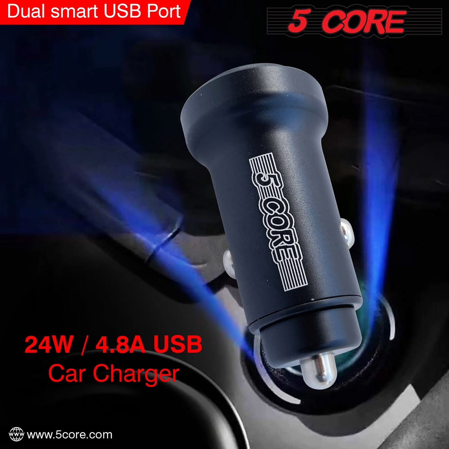 5Core Car Charger USB Type C Adapter 24W Fast Charging Anker Outlet