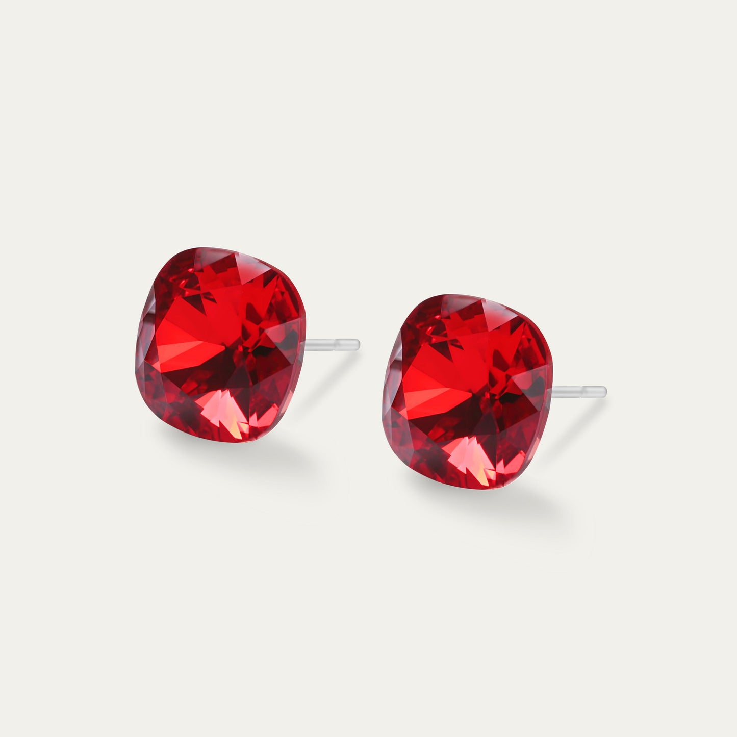 Sophia - Light Siam - 10mm Red Color Crystal Cushion - Hypoallergenic