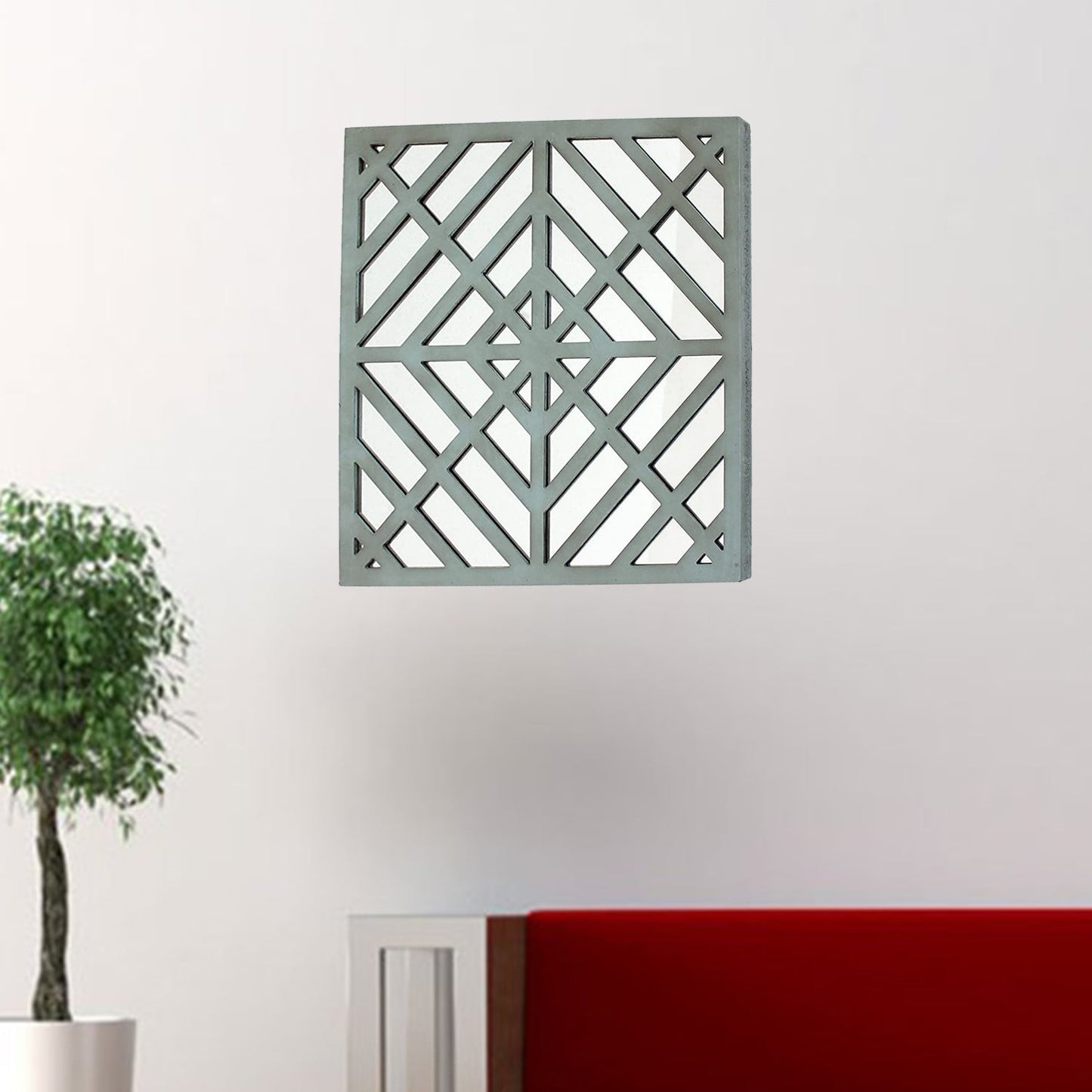1.25 x 23.25 x 23.25 Blue Mirrored Square Wooden Wall Decor