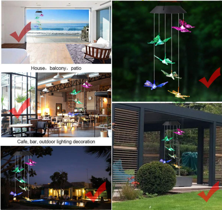 Solar Power Butterfly Wind Chimes Outdoors