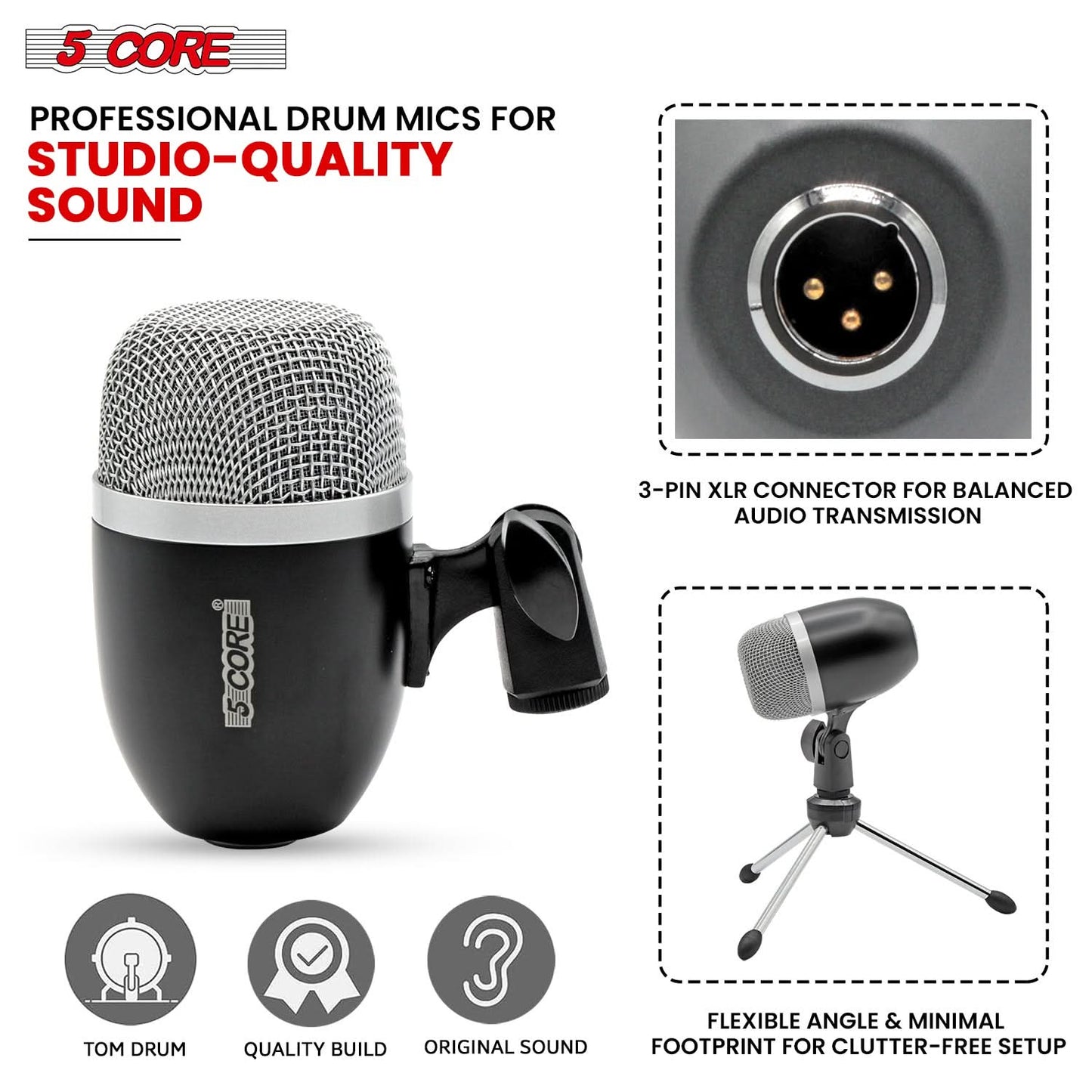 5Core Tom Snare Mic Cardioid Dynamic Microphone for Drum Kit
