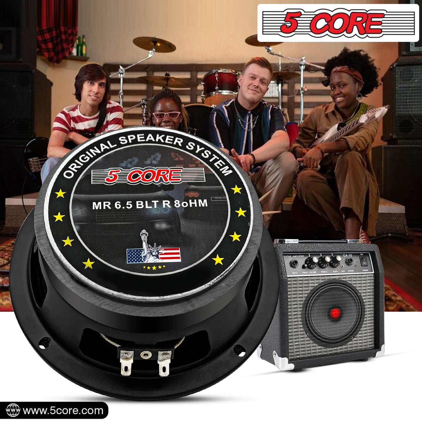 5Core 6.5 Inch Midrange Door Speaker 580W PMPO Subwoofer w Aluminum