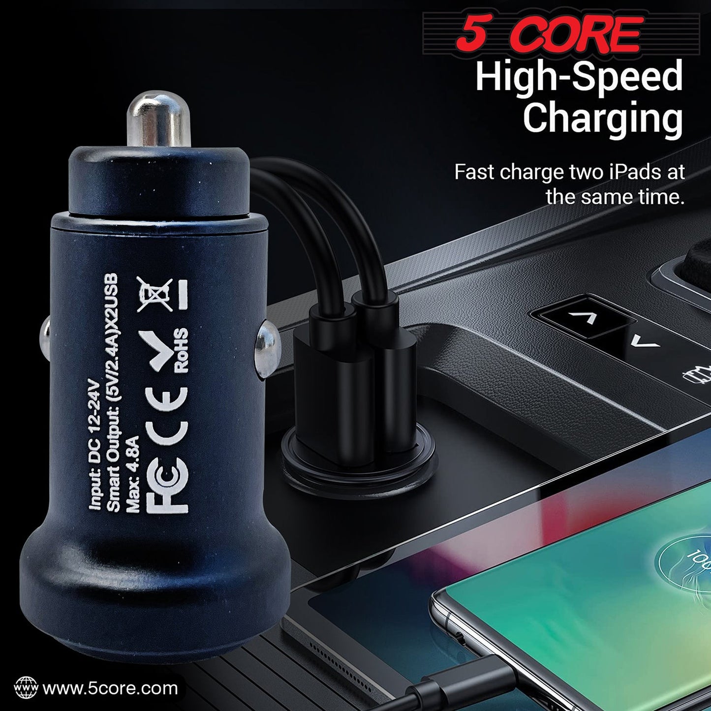 5Core Car Charger USB Type C Adapter 24W Fast Charging Anker Outlet