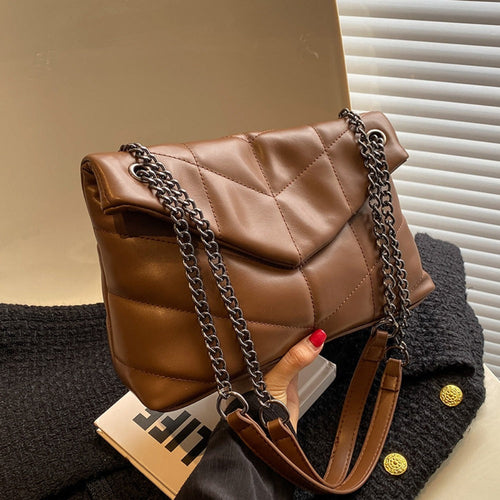 Puffer Shoulder Bag Chain Strap Puffy Crossbody Purse for Women Quilt