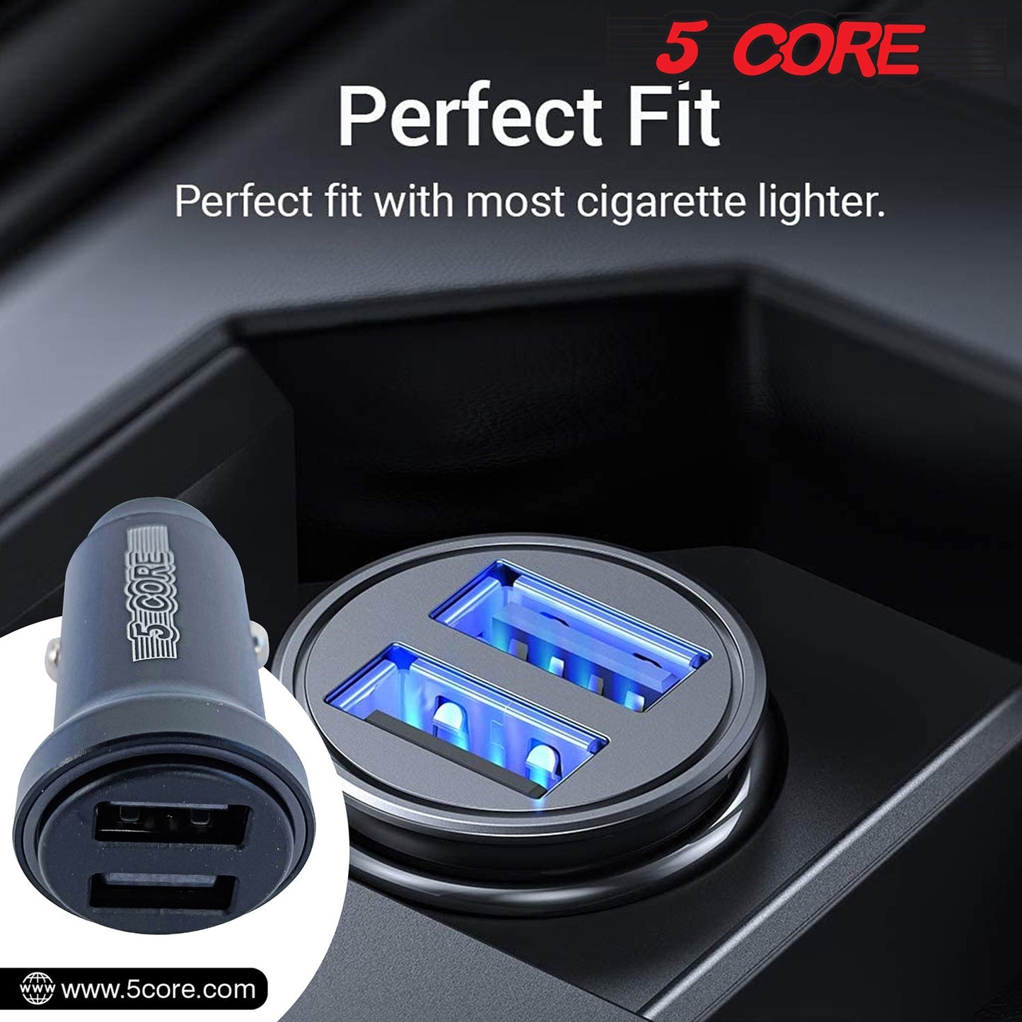 5Core Car Charger USB Type C Adapter 24W Fast Charging Anker Outlet