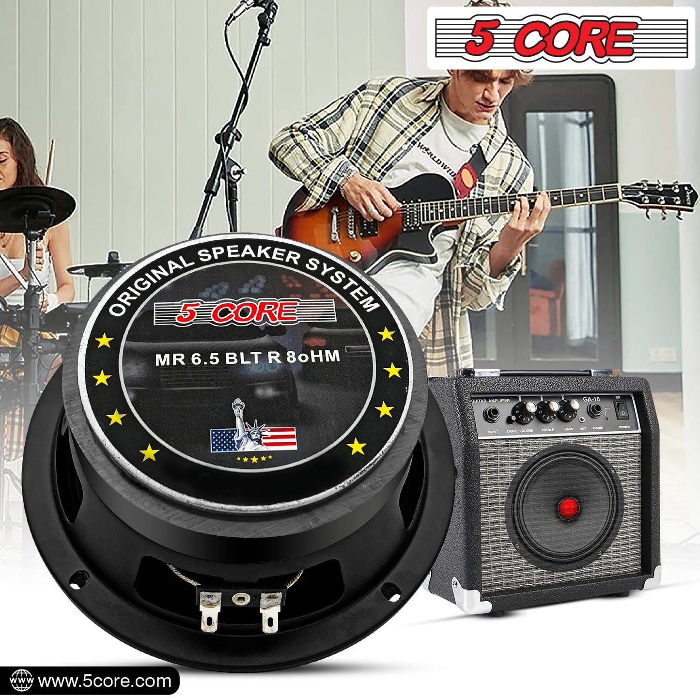5Core 6.5 Inch Midrange Door Speaker 580W PMPO Subwoofer w Aluminum
