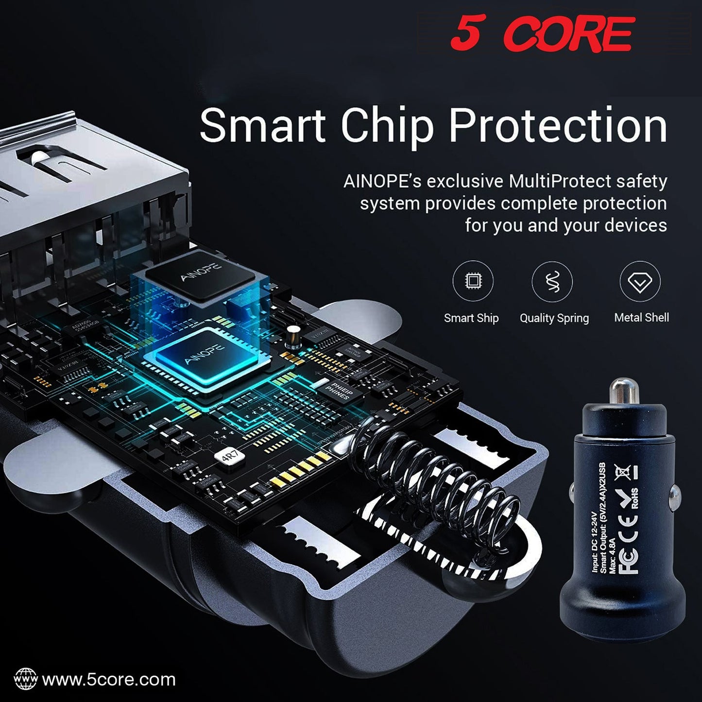 5Core Car Charger USB Type C Adapter 24W Fast Charging Anker Outlet