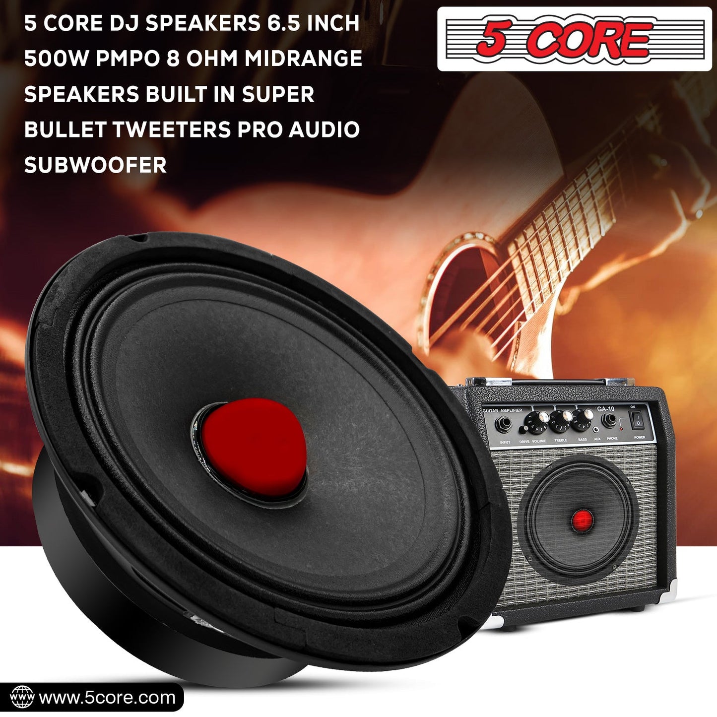5Core 6.5 Inch Midrange Door Speaker 580W PMPO Subwoofer w Aluminum