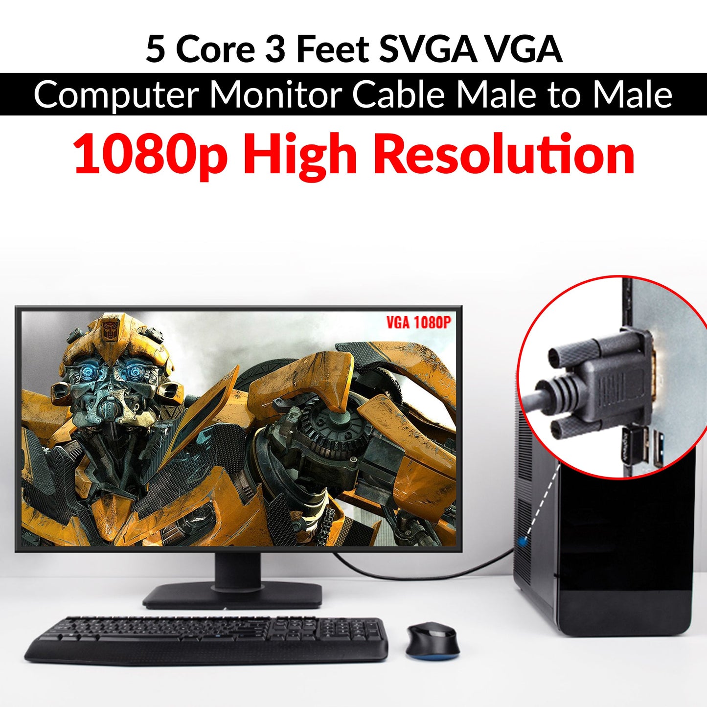 5Core VGA to VGA Cable 6Ft 15 Pin VGA Male to Male Video Transmission