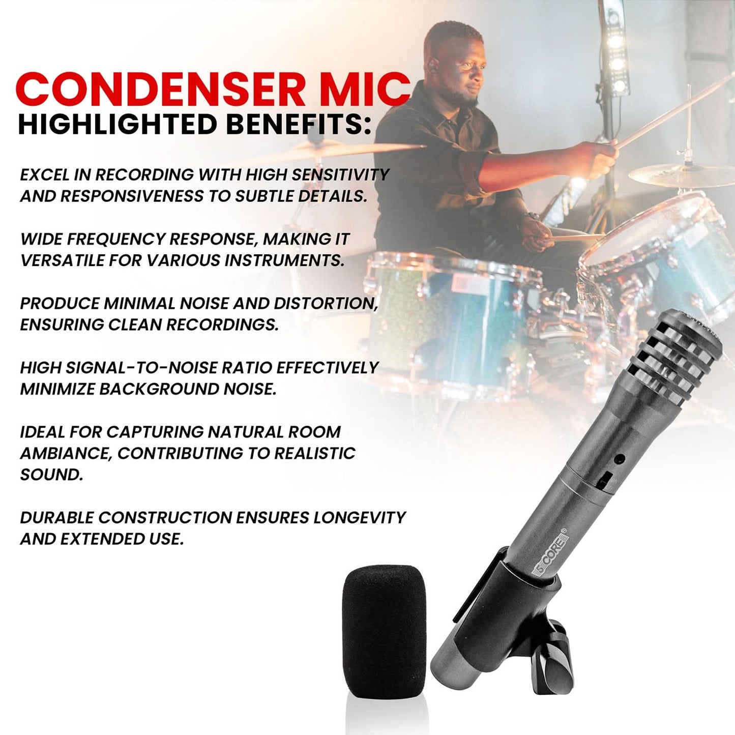 5Core Instrument Microphone Professional XLR Cardioid Pencil Stick