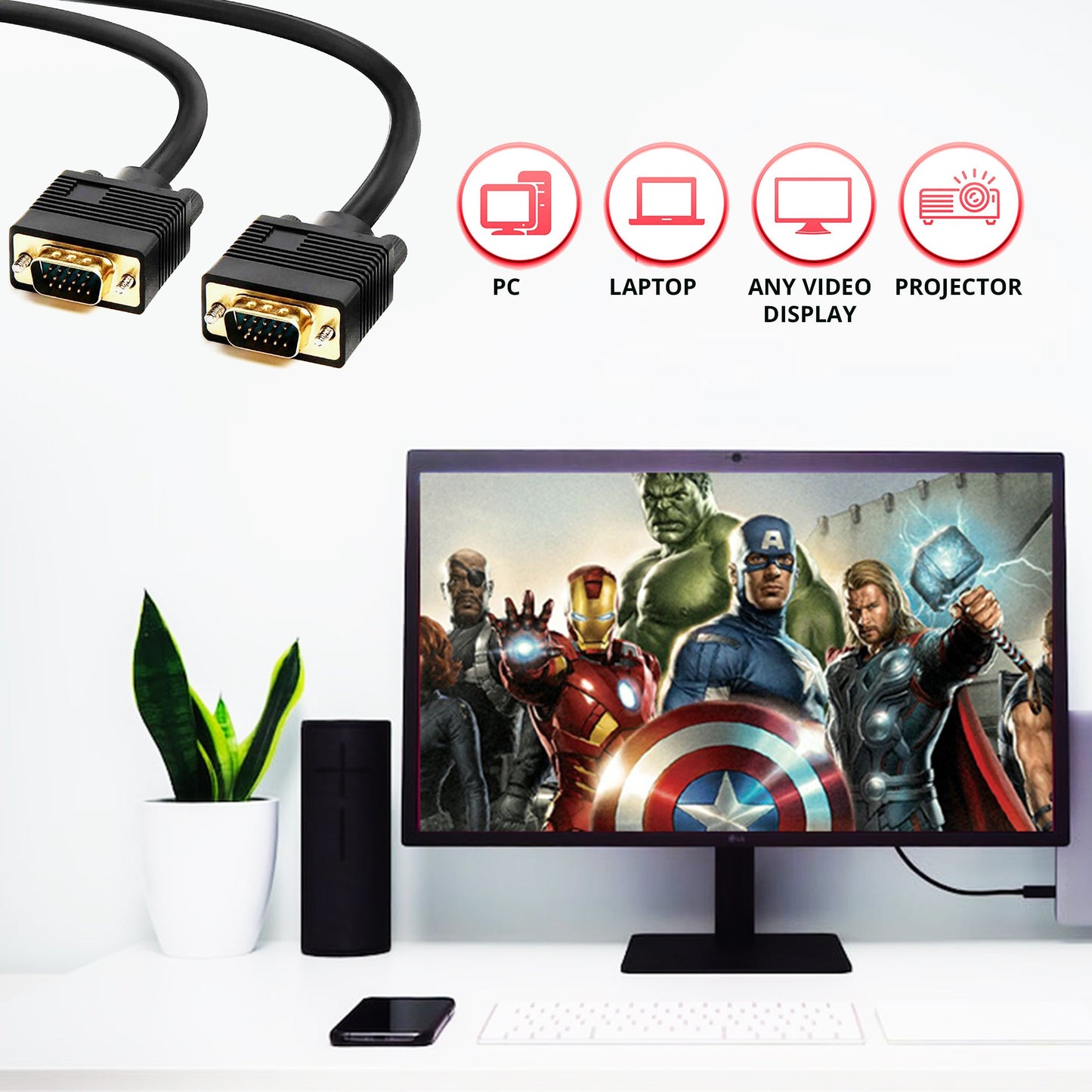 5Core VGA to VGA Cable 6Ft 15 Pin VGA Male to Male Video Transmission
