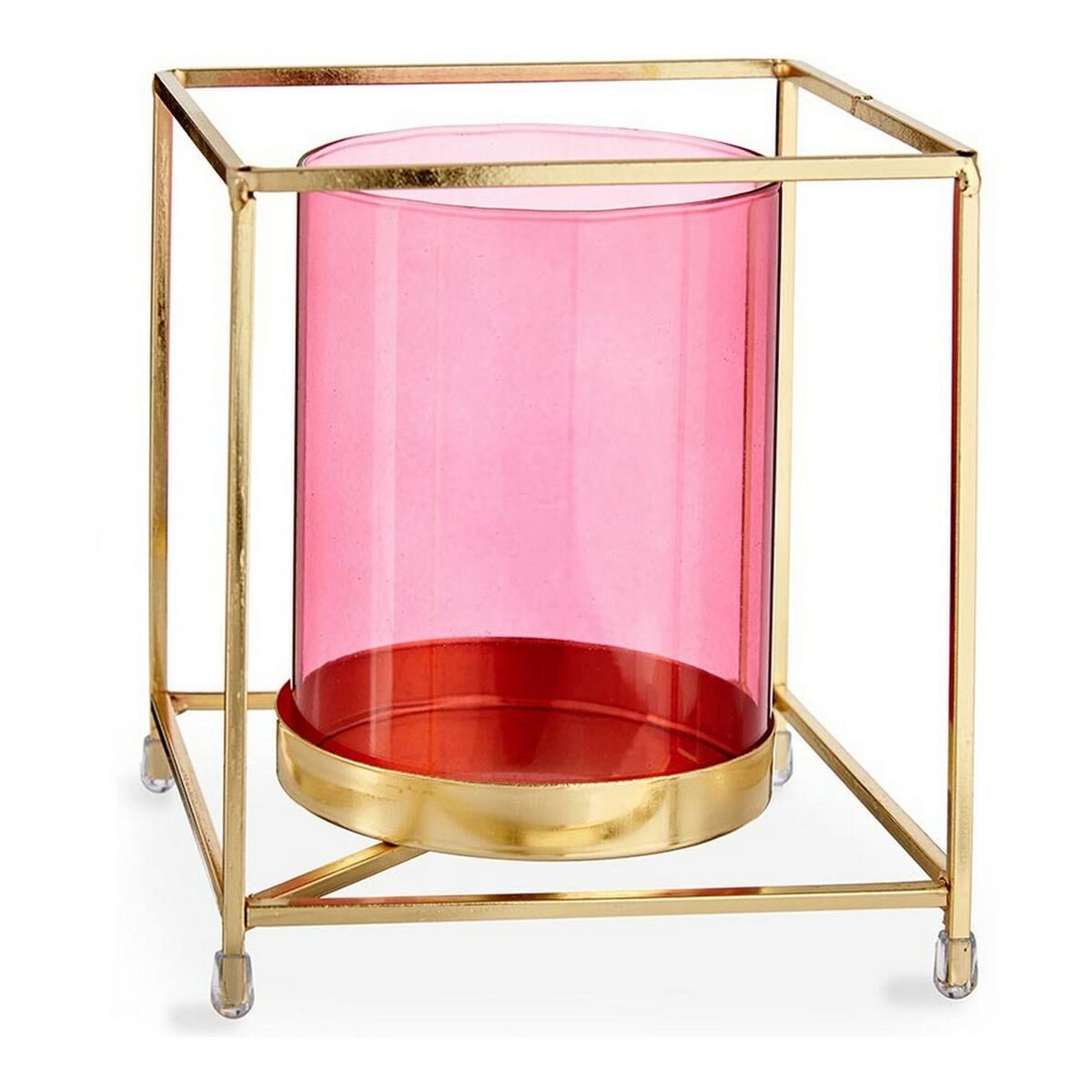 Candleholder Squared Pink Golden 14 x 15,5 x 14 cm Metal Glass