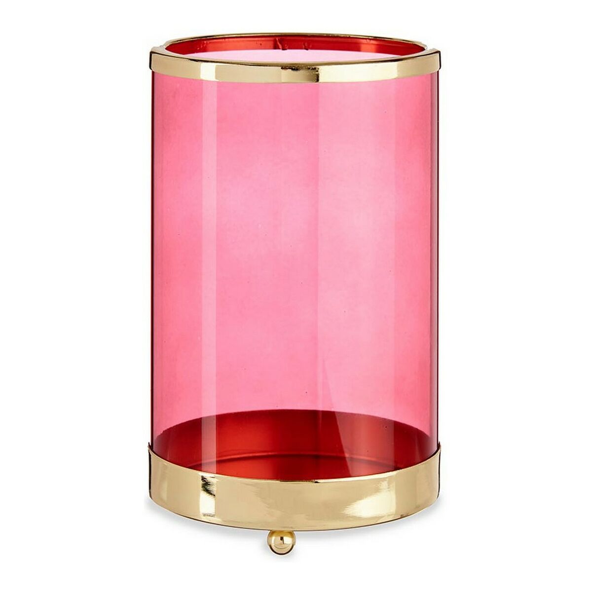 Candleholder Pink Golden Cylinder Metal Glass (12,2 x 19,5 x 12,2 cm)