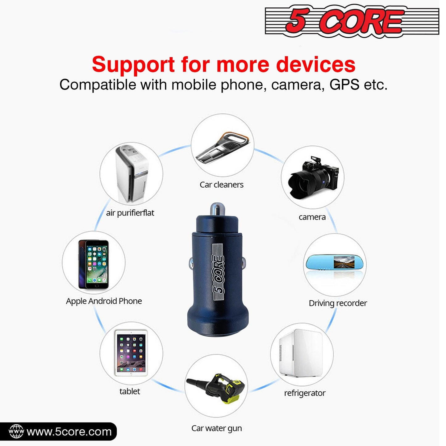 5Core Car Charger USB Type C Adapter 24W Fast Charging Anker Outlet