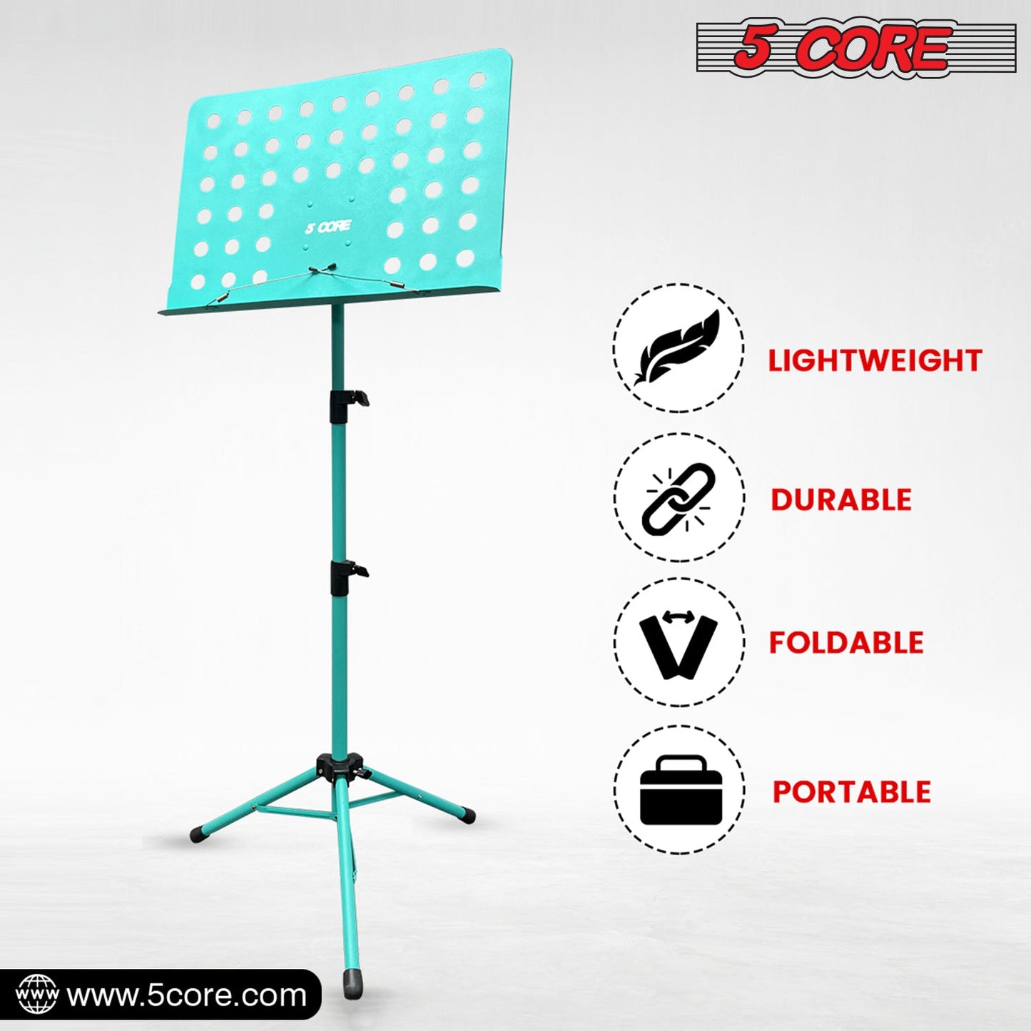 5Core Music Stand For Sheet Music Portablr Folding Tripod + Detachable