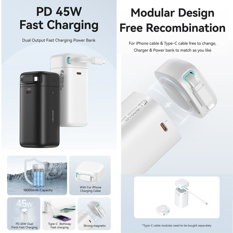 USAMS US-CD217 Star Cube Series PD45W Dual Port 8 Pin QC 18000mAh