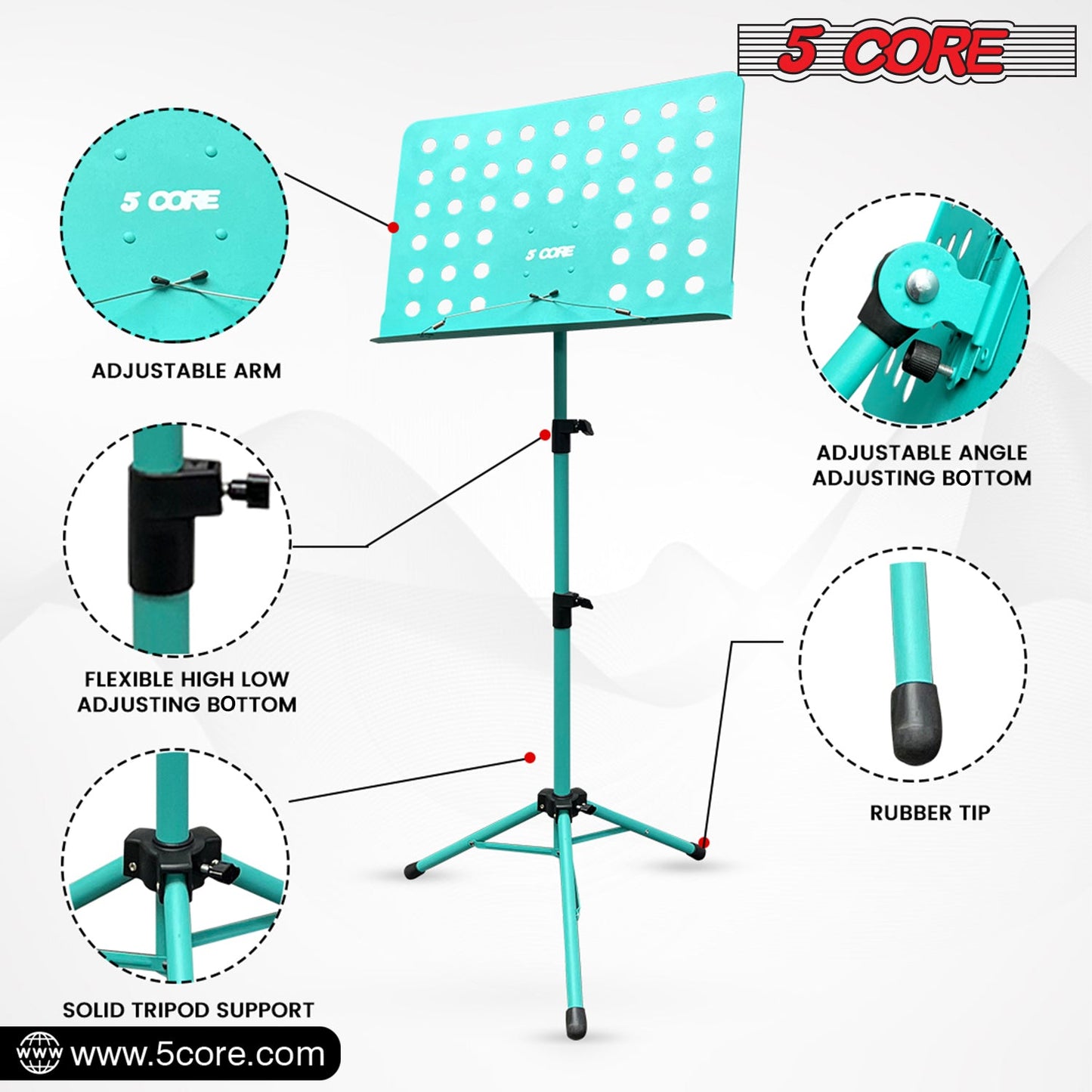 5Core Music Stand For Sheet Music Portablr Folding Tripod + Detachable
