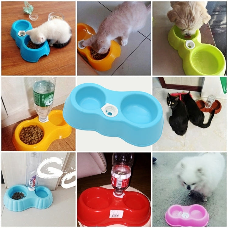 Dog Cat Food Dish + Drinking Water Double Bowls with Automatic Water