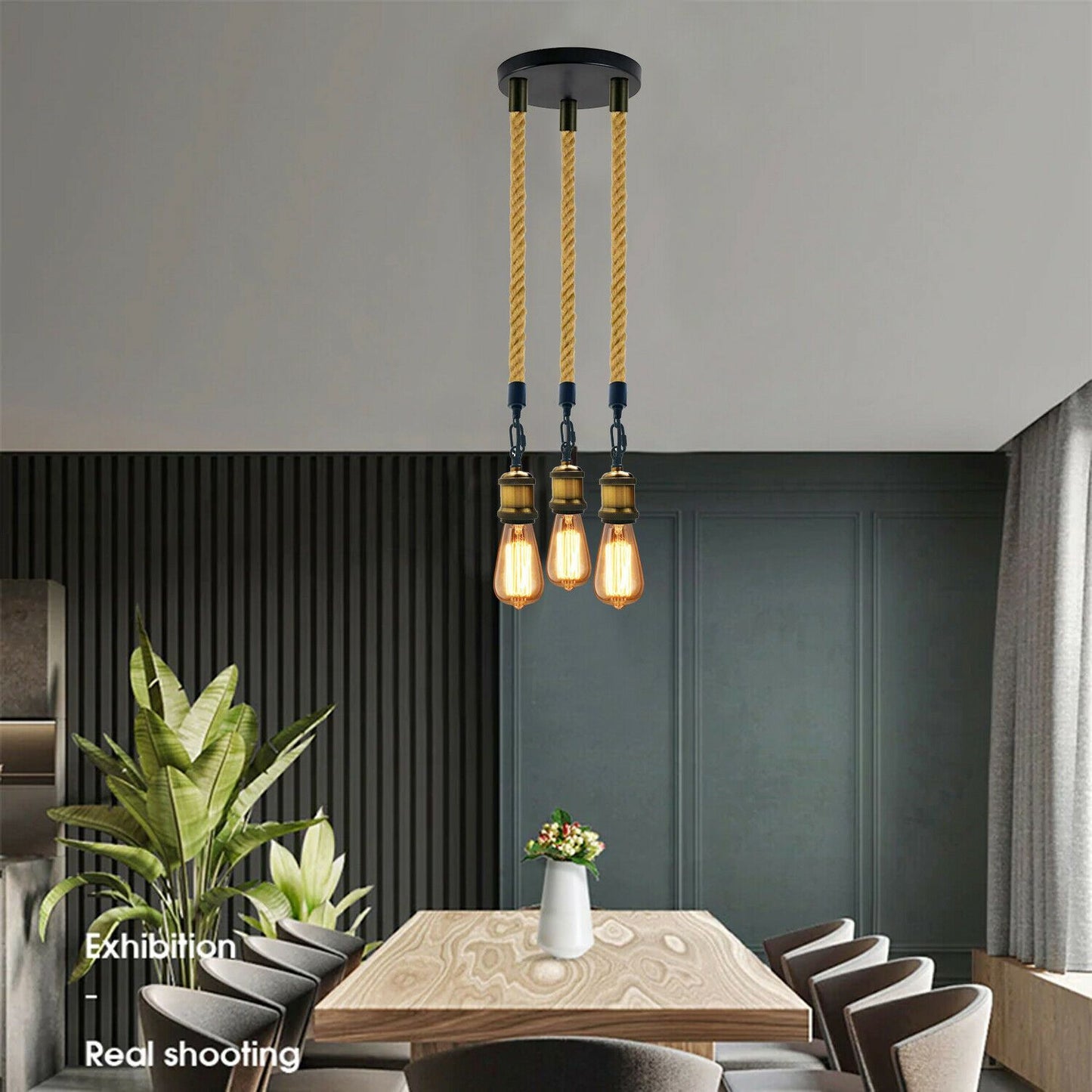 Hemp Rope 3 Head Pendant Ceiling Light Retro Lamp~1931