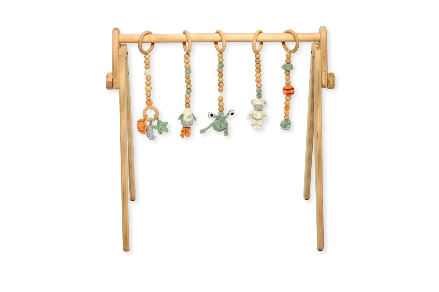 Montessori Baby Gym & Hanging Toys Set | Wooden Play Gym for Babies -