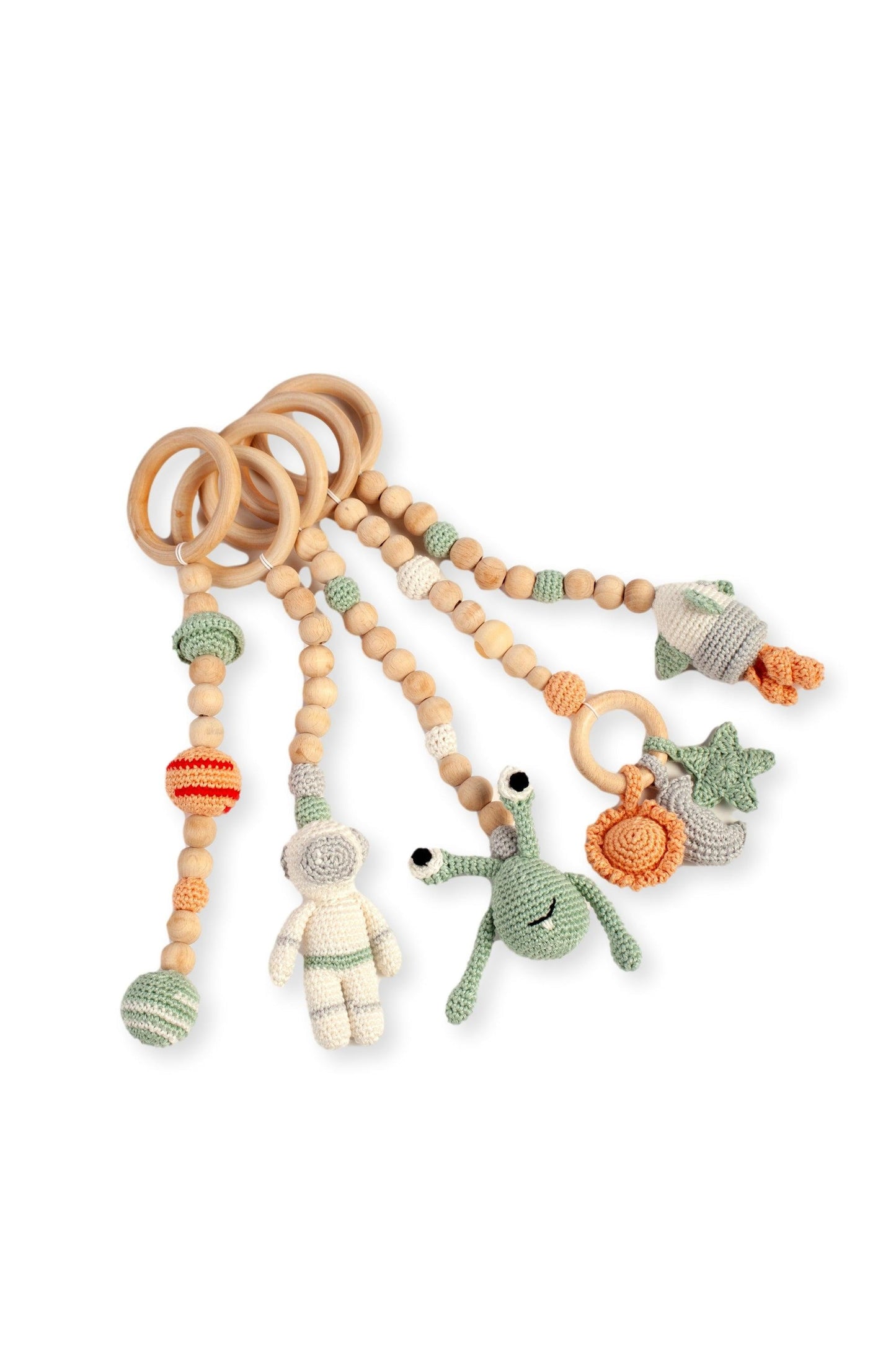 Montessori Baby Gym & Hanging Toys Set | Wooden Play Gym for Babies -