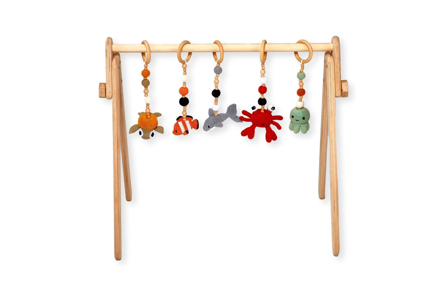Montessori Baby Gym & Hanging Toys Set | Wooden Play Gym for Babies -