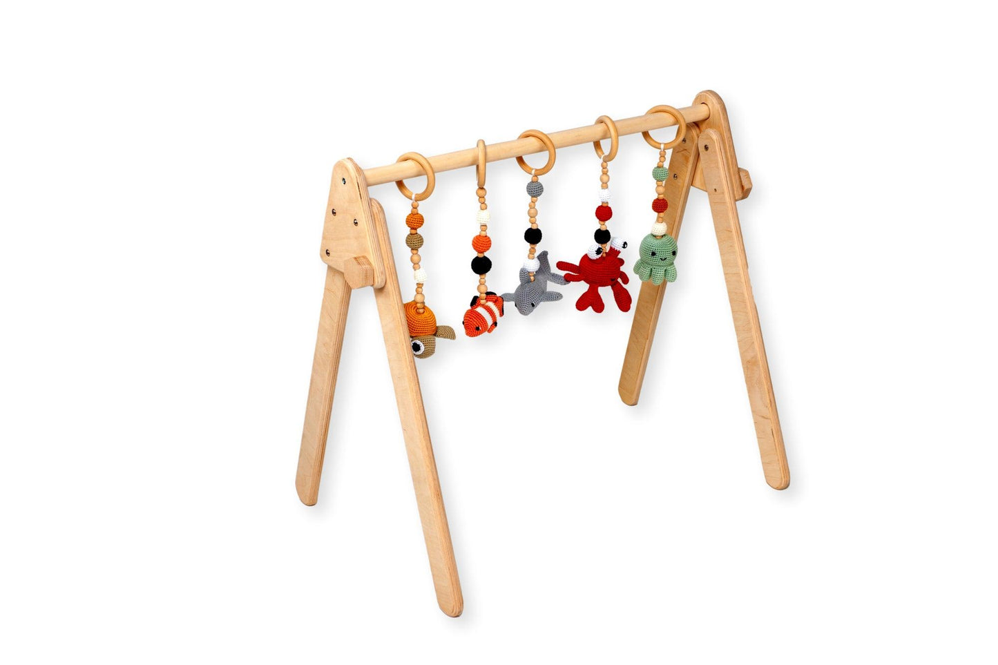 Montessori Baby Gym & Hanging Toys Set | Wooden Play Gym for Babies -