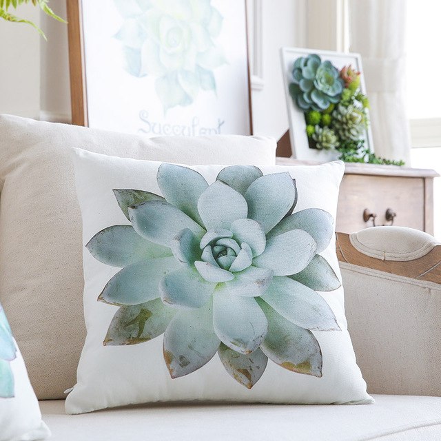 Cushion Pillow Succulent Print Removable