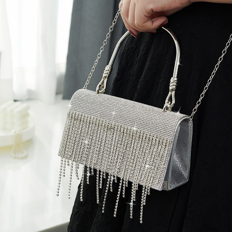 GlitteringTassel Rhinestone Small Square Bag Evening Dinner Bag Party