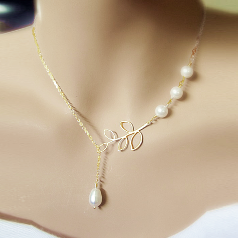 Pearls Of Joy Lariat Necklace In White Gold And Yellow Gold Plating