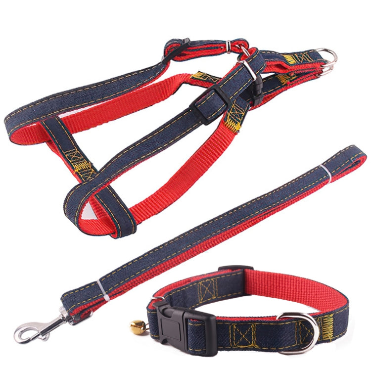 BG-Q1025 Leash+Chest Strap+Collar Thickened Strong Denim Pet Dog Leash