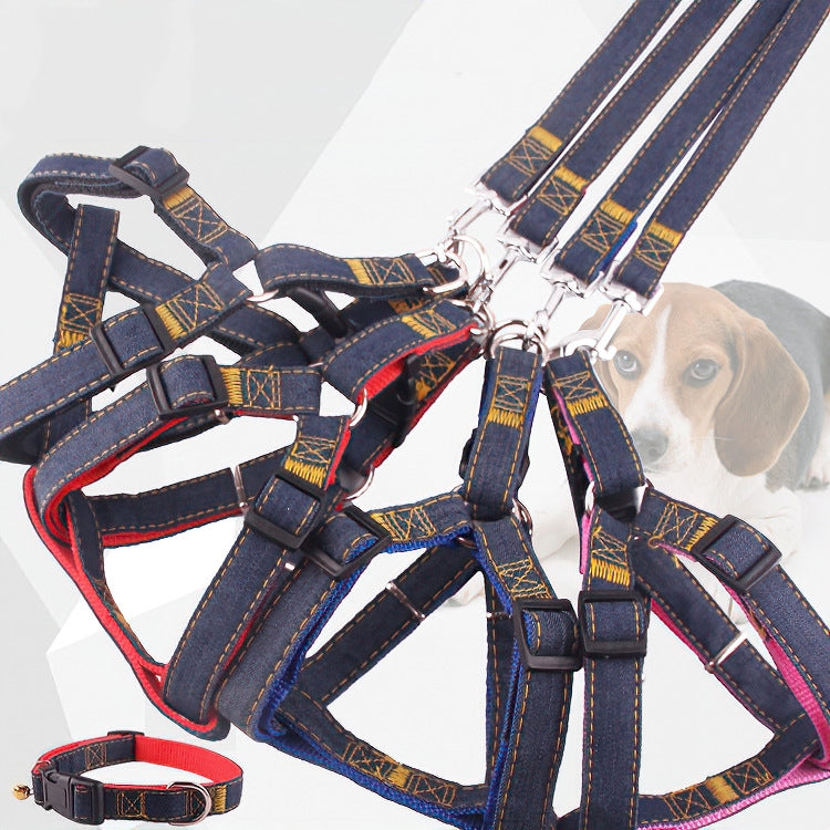 BG-Q1025 Leash+Chest Strap+Collar Thickened Strong Denim Pet Dog Leash