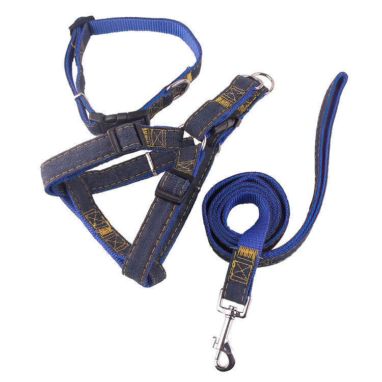 BG-Q1025 Leash+Chest Strap+Collar Thickened Strong Denim Pet Dog Leash