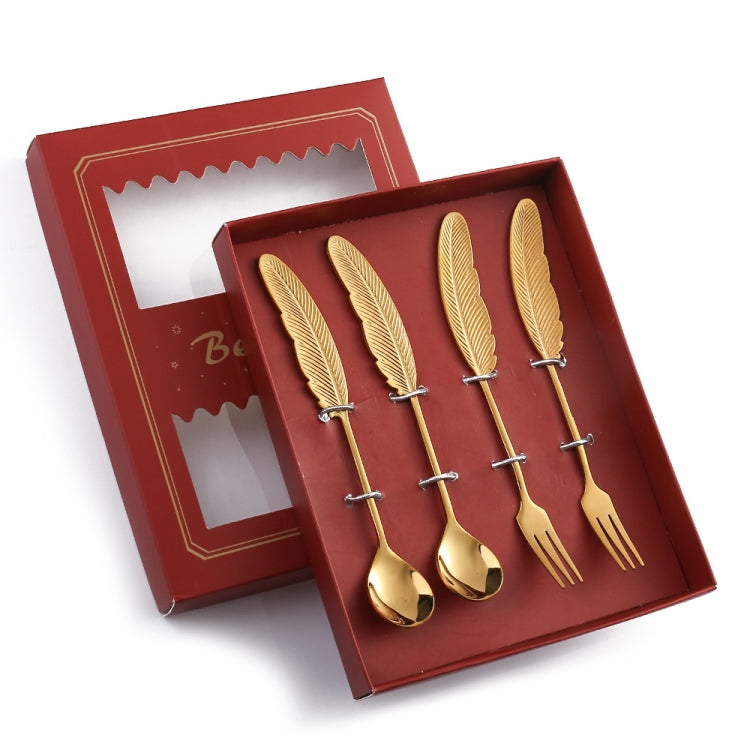304 Stainless Steel Feather Spoon Fork Literary Tableware,Style: 4 In