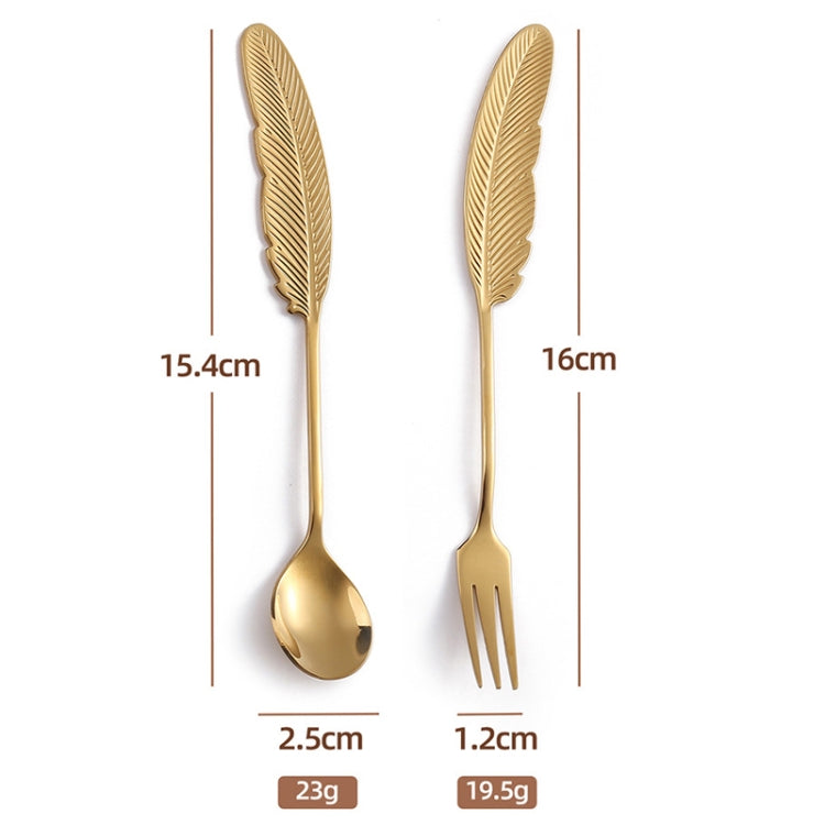 304 Stainless Steel Feather Spoon Fork Literary Tableware,Style: 4 In