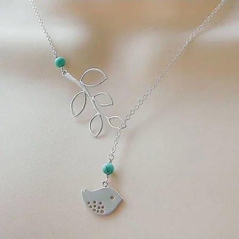 TURQUOISE SPRING Beautiful Bird Lariat Necklace