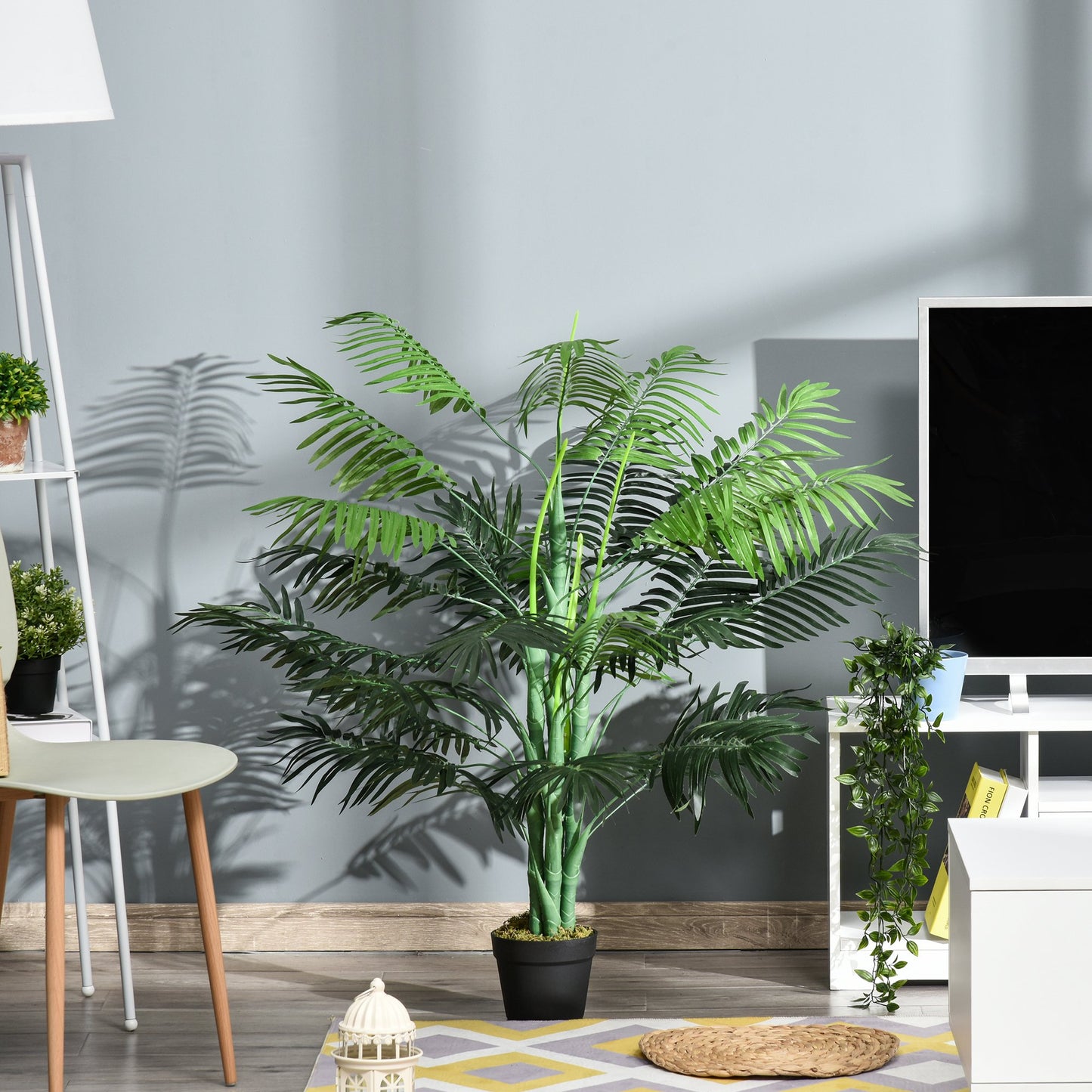 Outsunny 4FT Artificial Palm Tree Faux Plant with 18 Leaves in Nursery