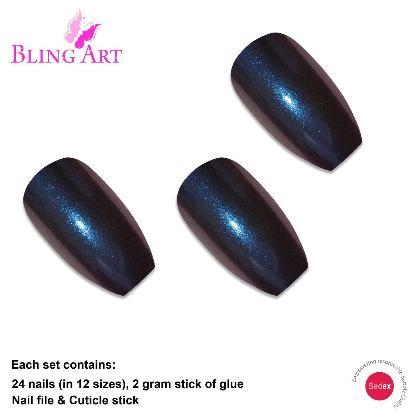 False Nails by Bling Art Blue Purple Chameleon Ballerina Coffin 24