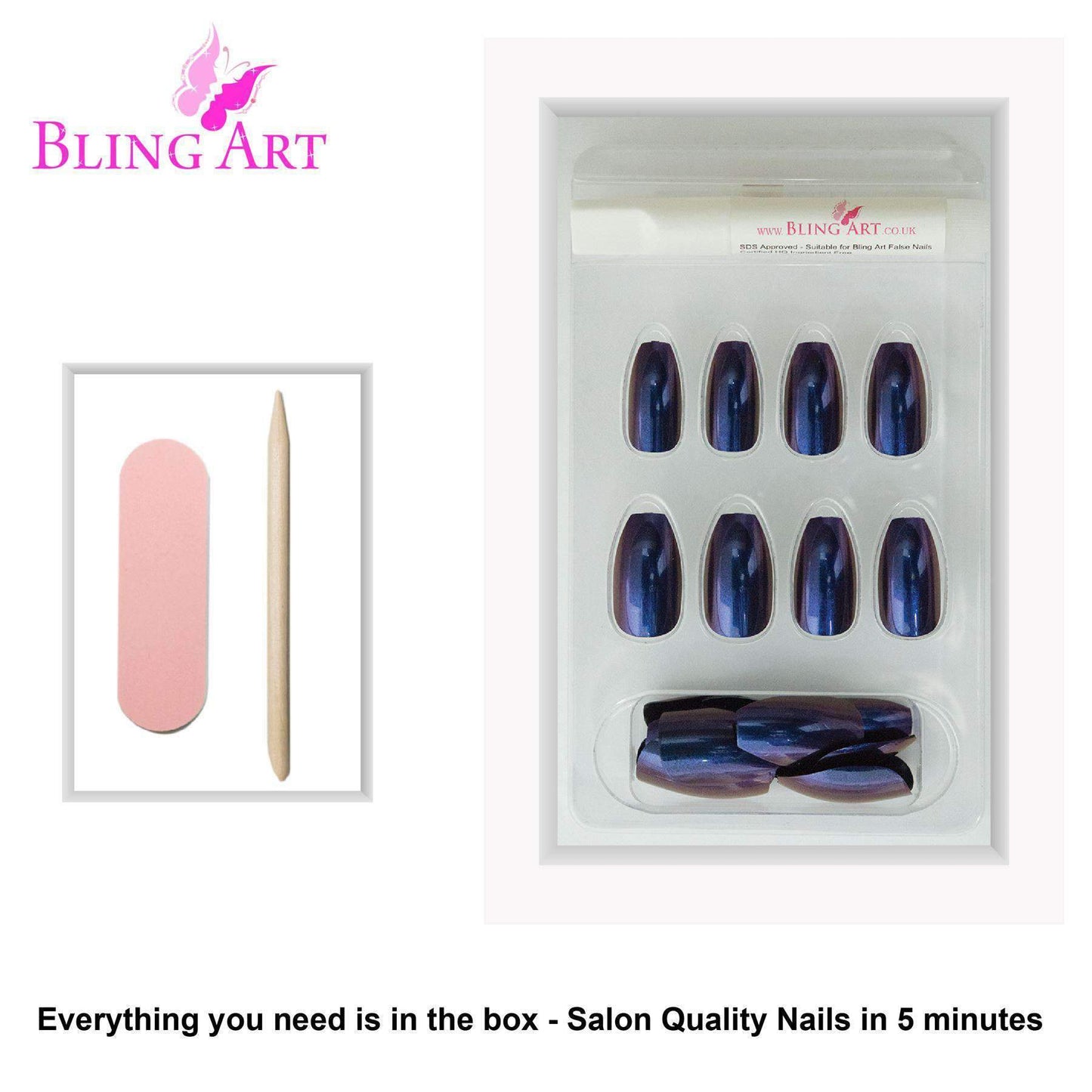 False Nails by Bling Art Blue Purple Chameleon Ballerina Coffin 24