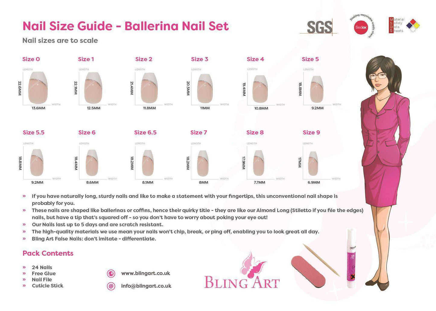 False Nails by Bling Art Blue Purple Chameleon Ballerina Coffin 24