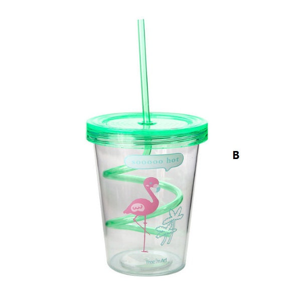 Flamingo Plastic Tumbler & Straw