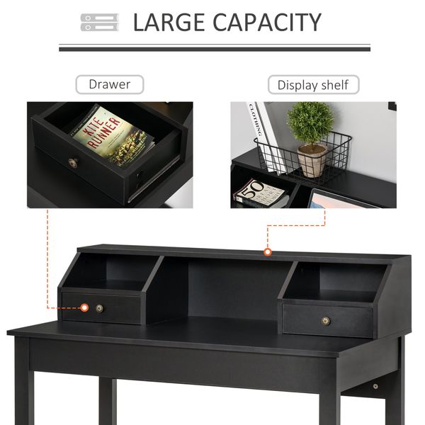 HOMCOM Rectangle Computer Desk with Display Shelves Drawers Home