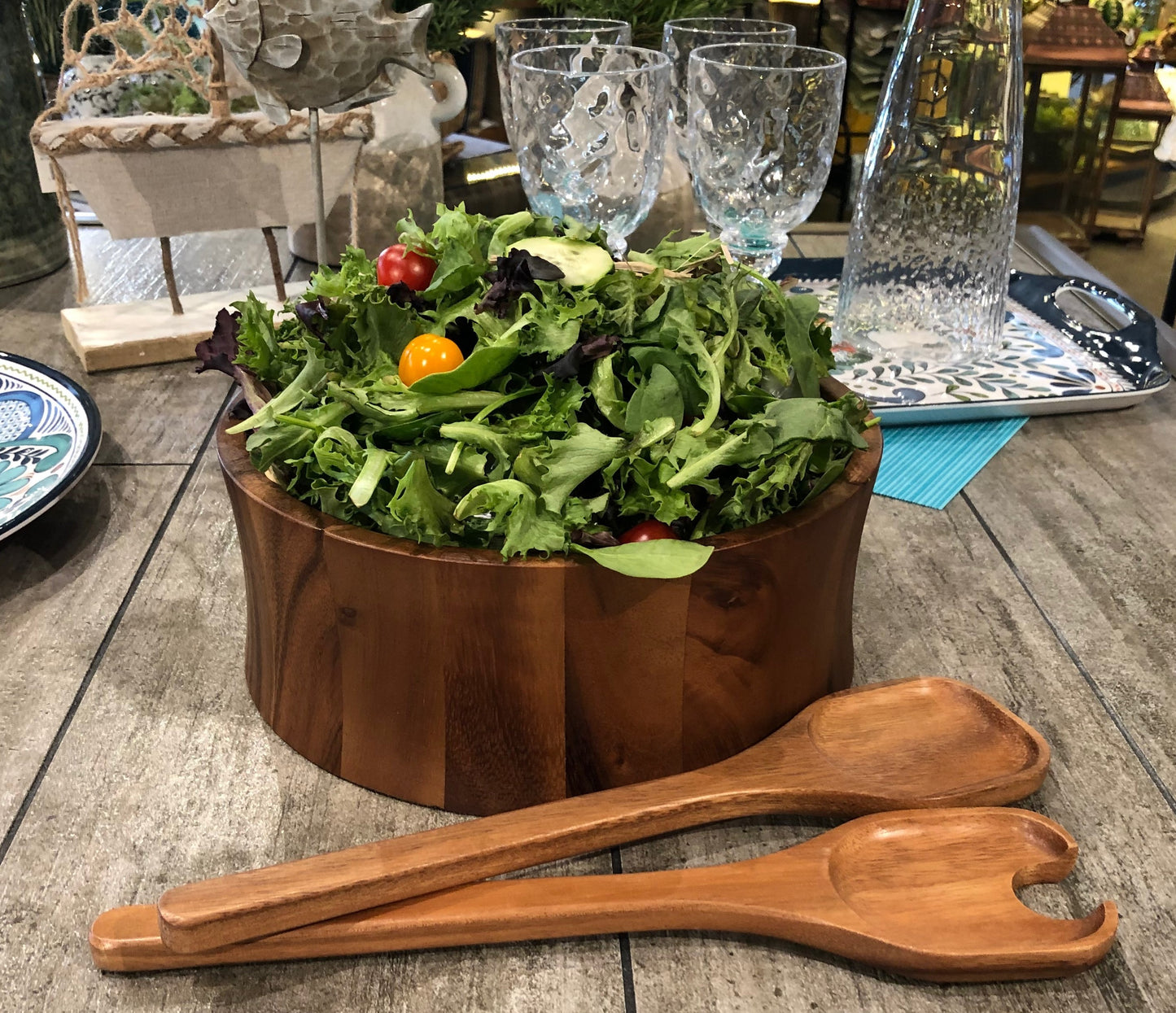 Large Salad Bowl with Servers 10" x 4"