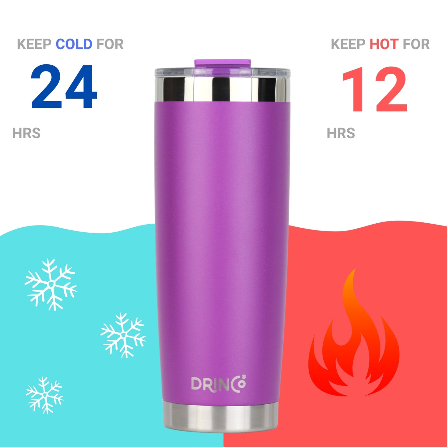 DRINCO® 20oz Insulated Tumbler w/Spill Proof Lid, 2 Straws(Purple)