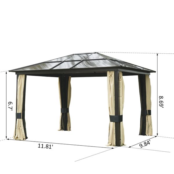Outsunny 12'L x 10'W Hard Top Gazebo Canopy Sunshelter Waterproof Sun