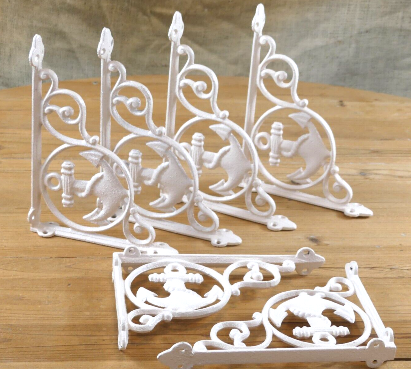 6 White Shelf Brackets Boat Anchors Beach House Decor