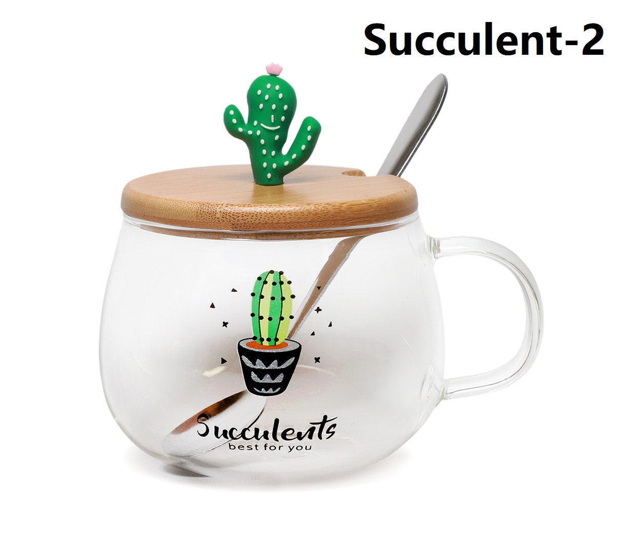 Cute Succulent Mug Glass Mug with Spoon
